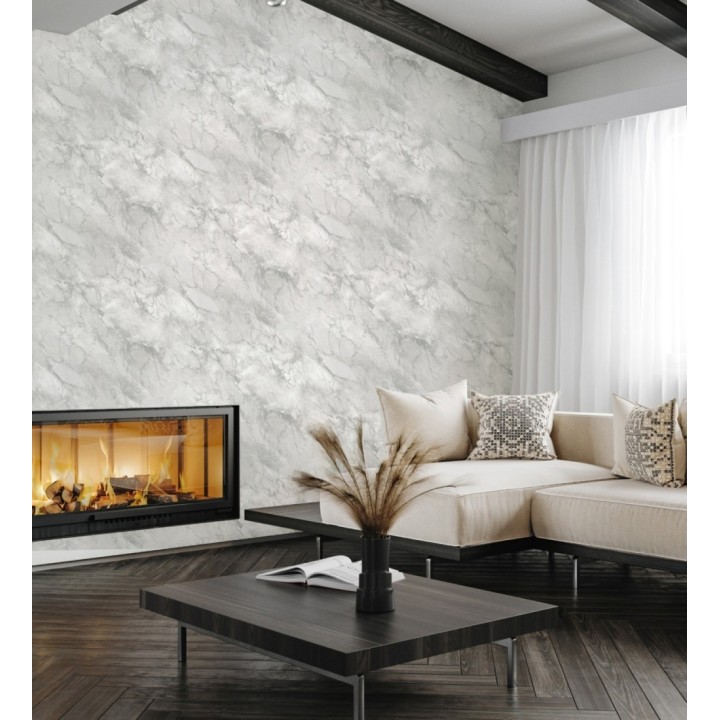 Papel pintado imitación mármol en tonos metalizados y gris claro - Quartz Haven 683387
