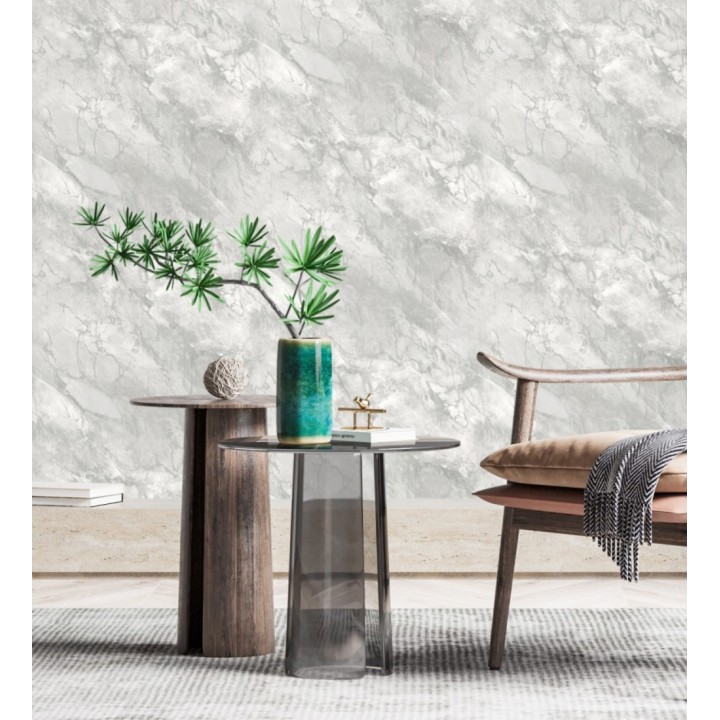 Papel pintado imitación mármol en tonos metalizados y gris claro - Quartz Haven 683387