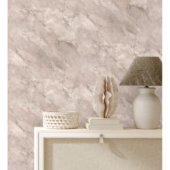 Papel pintado imitación mármol en tonos metalizados y malva claro - Quartz Haven 683388