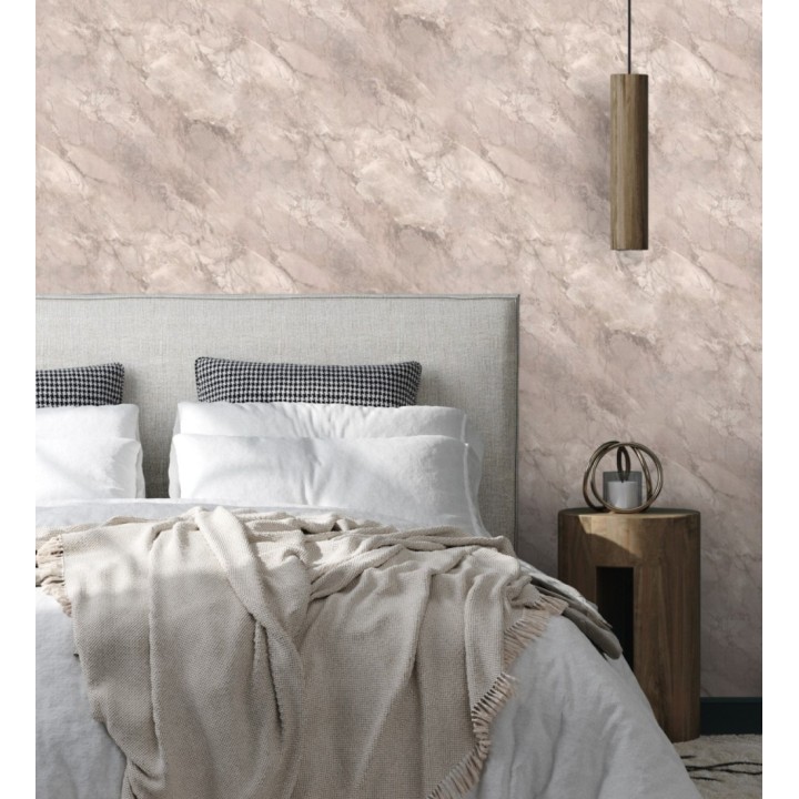 Papel pintado imitación mármol en tonos metalizados y malva claro - Quartz Haven 683388