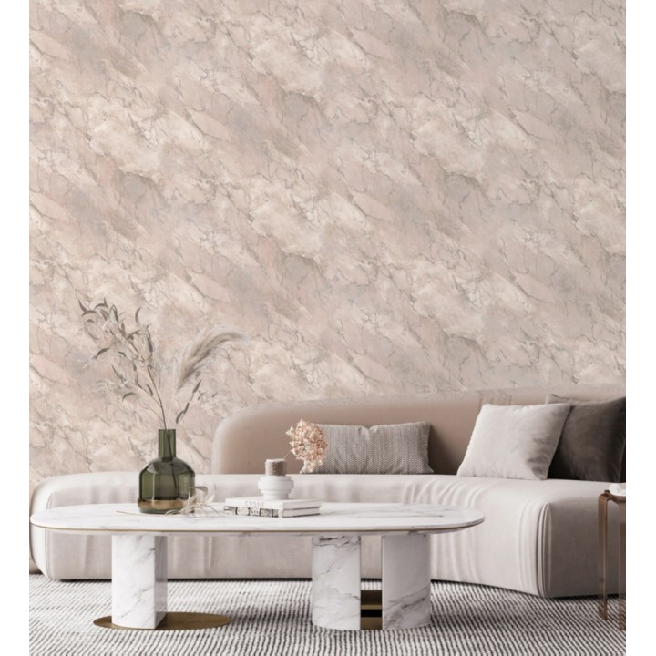 Papel pintado imitación mármol en tonos metalizados y malva claro - Quartz Haven 683388