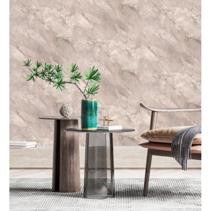 Papel pintado imitación mármol en tonos metalizados y malva claro - Quartz Haven 683388