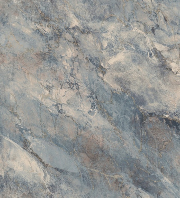 Papel pintado imitación mármol en tonos dorados y azules - Quartz Haven 683389
