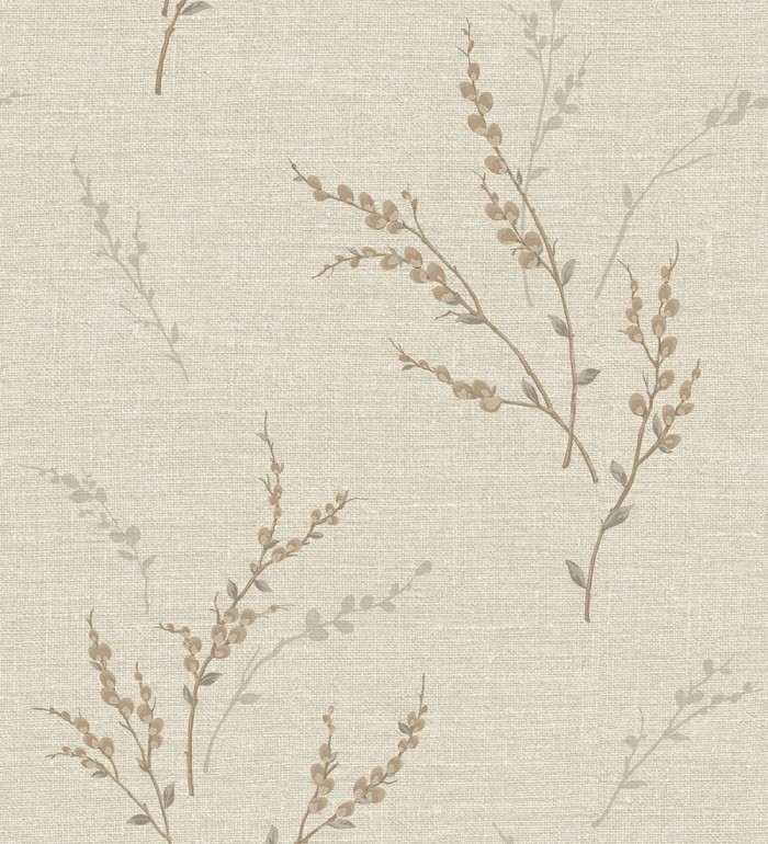 Papel pintado de rama de hojas estilo natural en fondo lino texturado - Harvest Whisper 683390