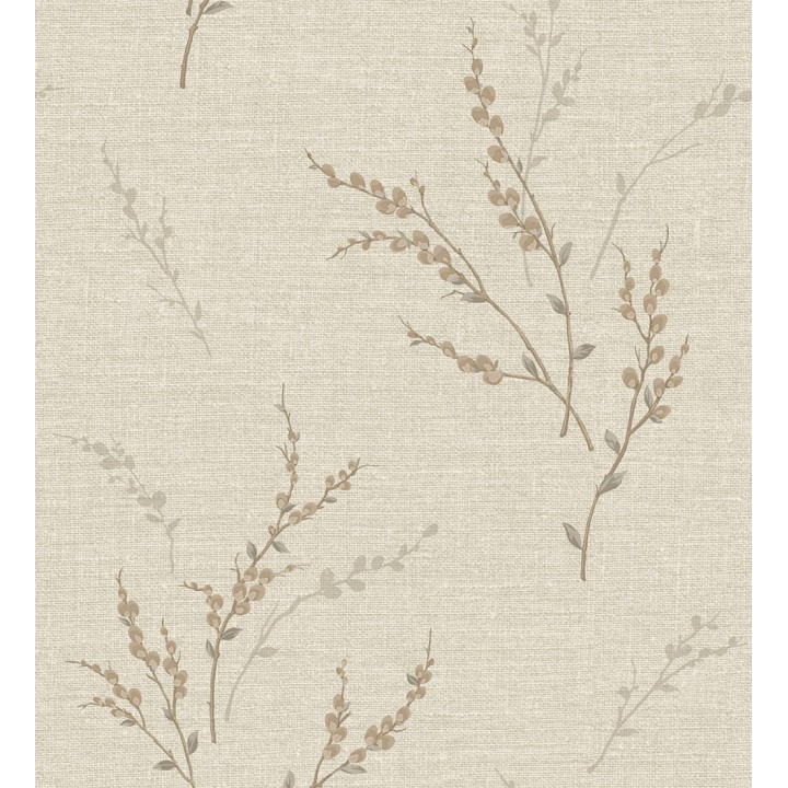 Papel pintado de rama de hojas estilo natural en fondo lino texturado - Harvest Whisper 683390