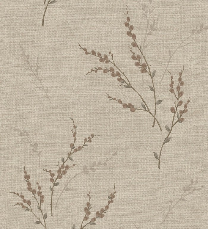 Papel pintado de rama de hojas estilo natural en fondo lino texturado - Harvest Whisper 683391