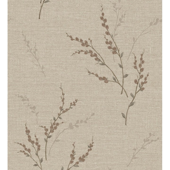 Papel pintado de rama de hojas estilo natural en fondo lino texturado - Harvest Whisper 683391