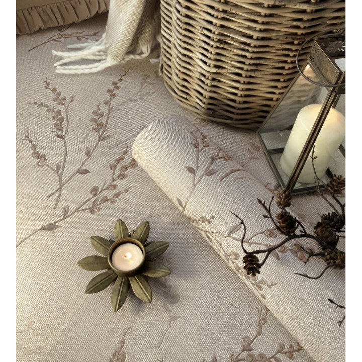 Papel pintado de rama de hojas estilo natural en fondo lino texturado - Harvest Whisper 683391