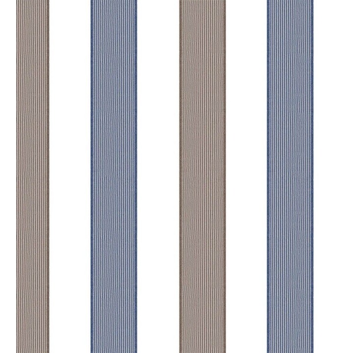 Papel pintado rayas modernas blanco, azul y marrón - Raya Messina 125859