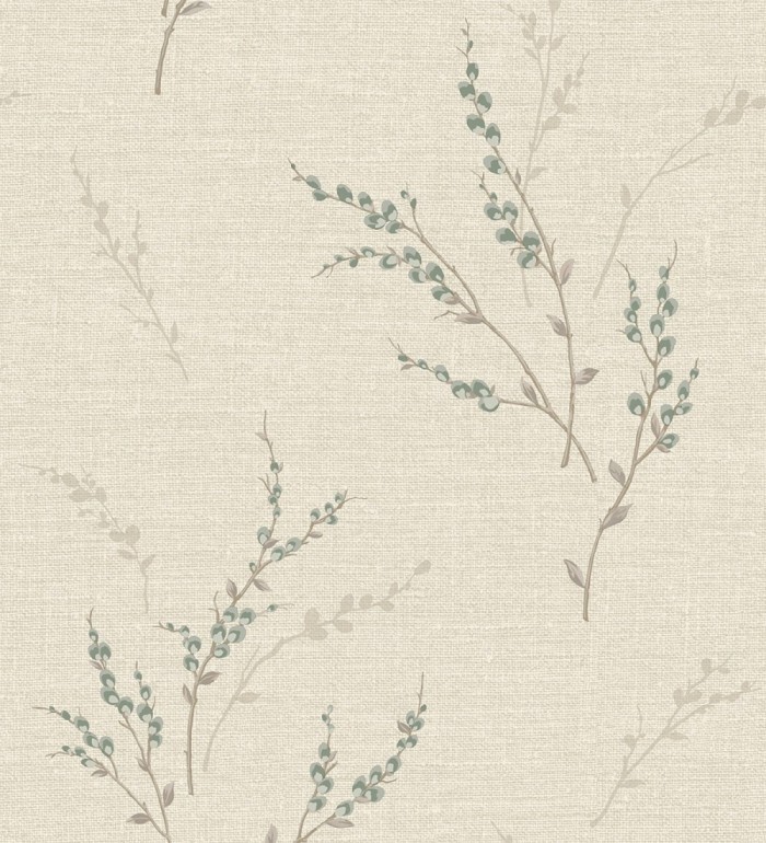 Papel pintado de rama de hojas estilo natural en fondo lino texturado - Harvest Whisper 683392