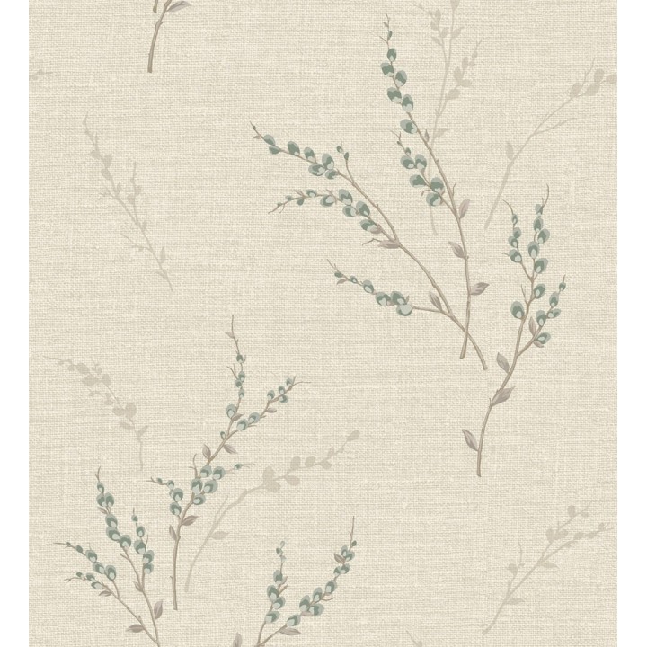 Papel pintado de rama de hojas estilo natural en fondo lino texturado - Harvest Whisper 683392