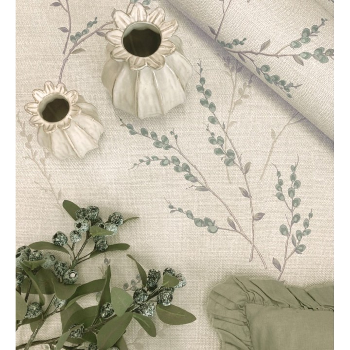Papel pintado de rama de hojas estilo natural en fondo lino texturado - Harvest Whisper 683392