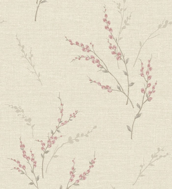 Papel pintado de rama de hojas estilo natural en fondo lino texturado - Harvest Whisper 683393