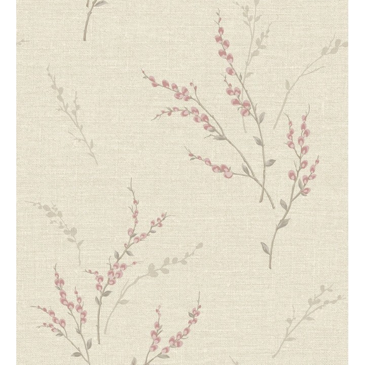 Papel pintado de rama de hojas estilo natural en fondo lino texturado - Harvest Whisper 683393