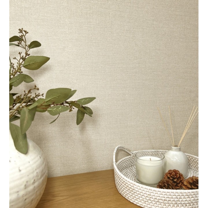 Papel pintado lino texturado estilo natural color beige claro - Harvest Fabric 683394