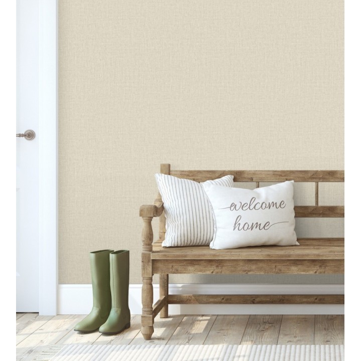 Papel pintado lino texturado estilo natural color beige claro - Harvest Fabric 683394