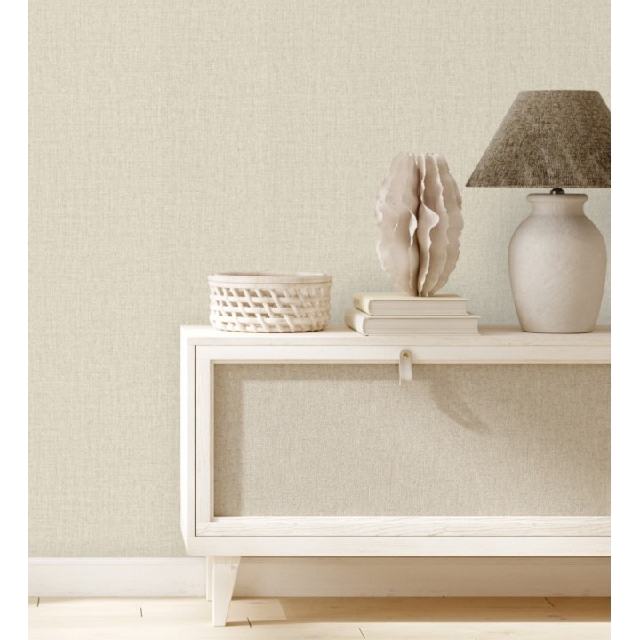 Papel pintado lino texturado estilo natural color beige claro - Harvest Fabric 683394