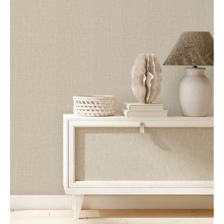 Papel pintado lino texturado estilo natural color beige - Harvest Fabric 683395