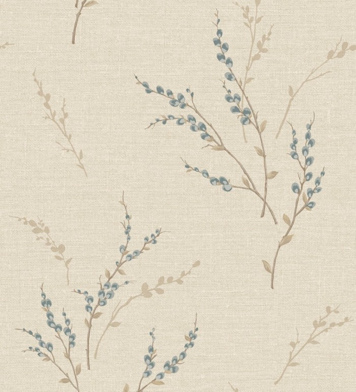 Papel pintado de rama de hojas estilo natural en fondo lino texturado - Harvest Whisper 683396