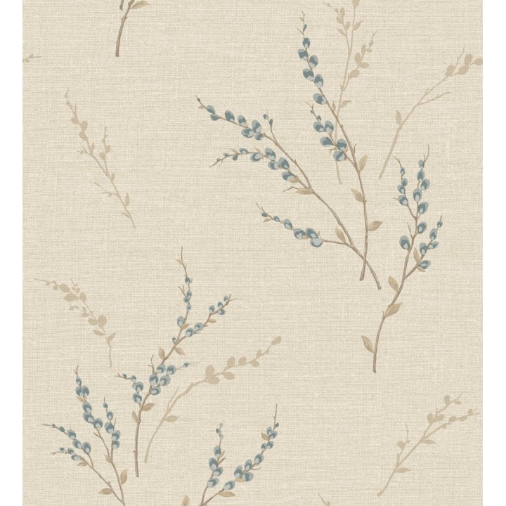 Papel pintado de rama de hojas estilo natural en fondo lino texturado - Harvest Whisper 683396