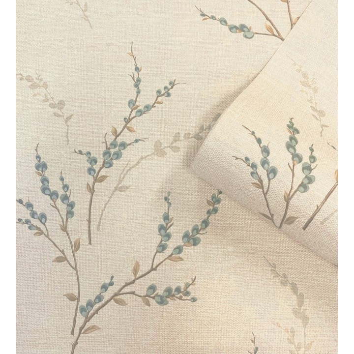 Papel pintado de rama de hojas estilo natural en fondo lino texturado - Harvest Whisper 683396