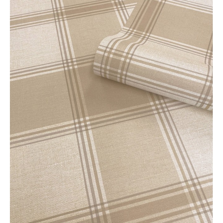 Papel pintado de cuadros escoceces en textura lino estilo natural - Scottish Harland 683398