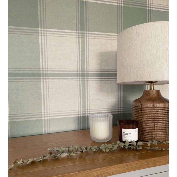 Papel pintado de cuadros escoceces en textura lino estilo natural - Scottish Harland 683399