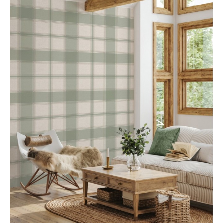 Papel pintado de cuadros escoceces en textura lino estilo natural - Scottish Harland 683399
