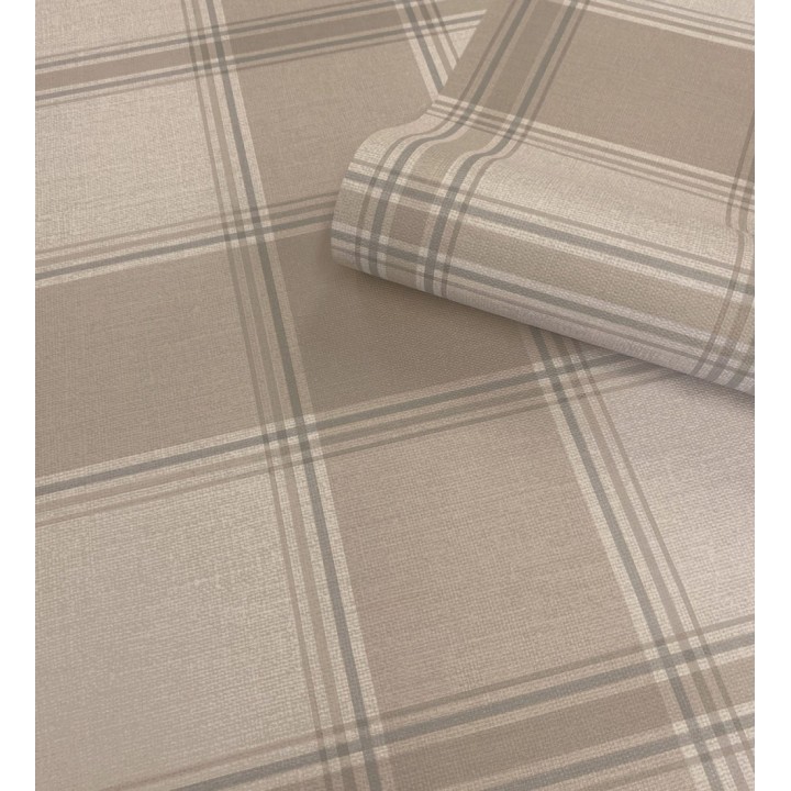 Papel pintado de cuadros escoceces en textura lino estilo natural - Scottish Harland 683400