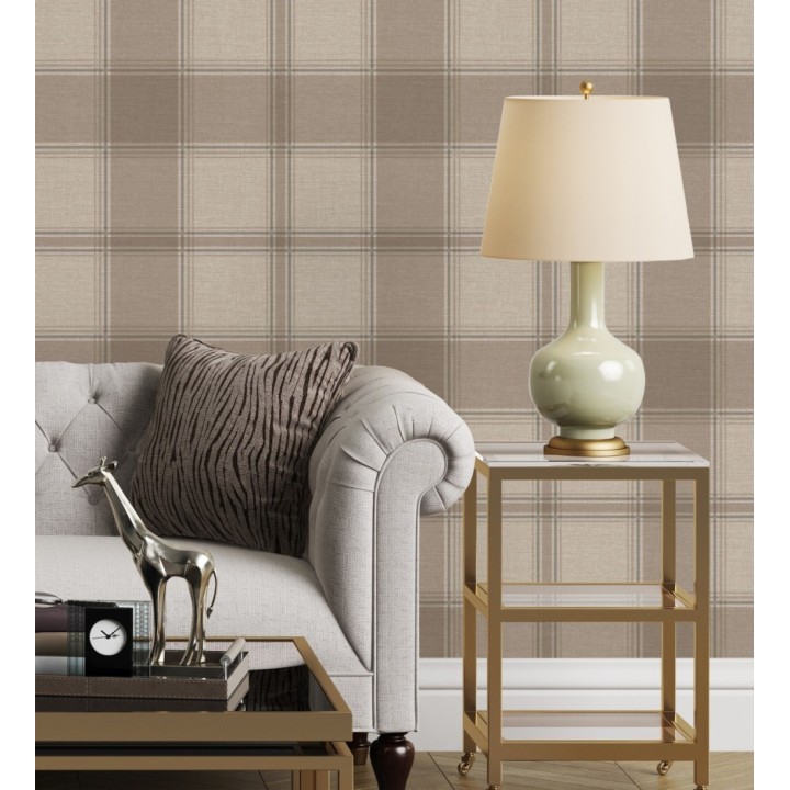 Papel pintado de cuadros escoceces en textura lino estilo natural - Scottish Harland 683400
