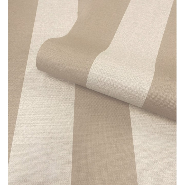 Papel pintado de rayas con textura lino estilo natural tonos ocre y beige - Harvest Stripe 683401