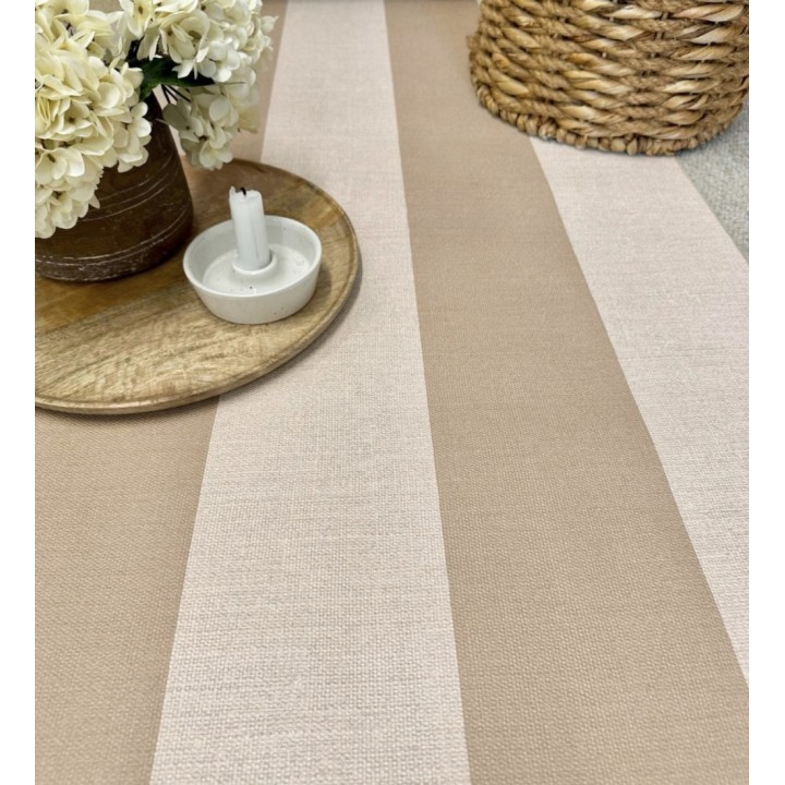 Papel pintado de rayas con textura lino estilo natural tonos ocre y beige - Harvest Stripe 683401