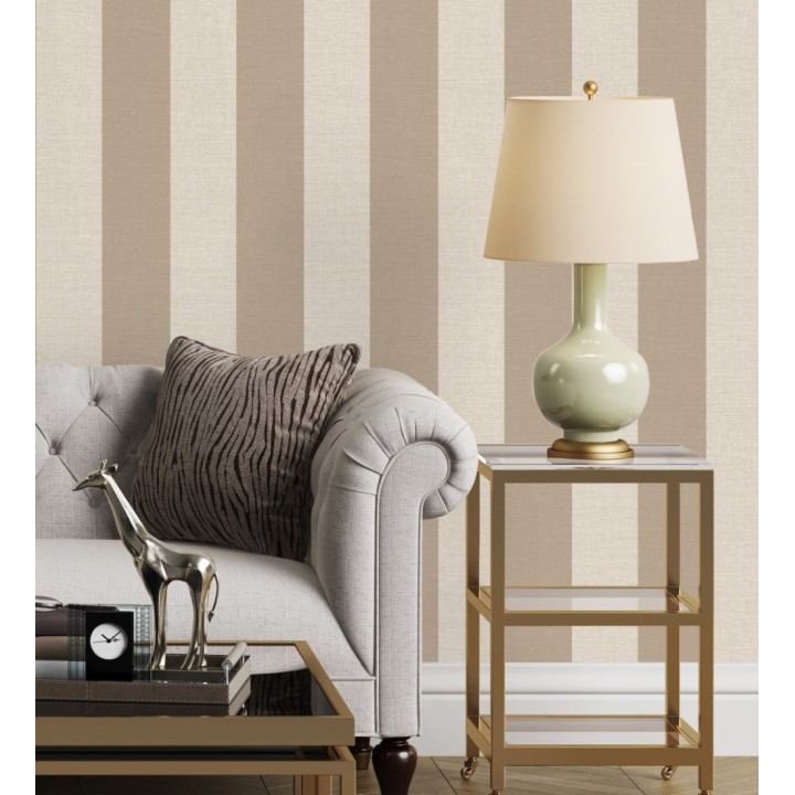 Papel pintado de rayas con textura lino estilo natural tonos ocre y beige - Harvest Stripe 683401