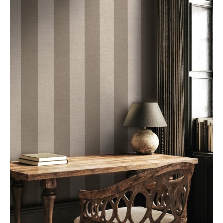 Papel pintado de rayas con textura lino estilo natural tonos marrones y beige - Harvest Stripe 683402