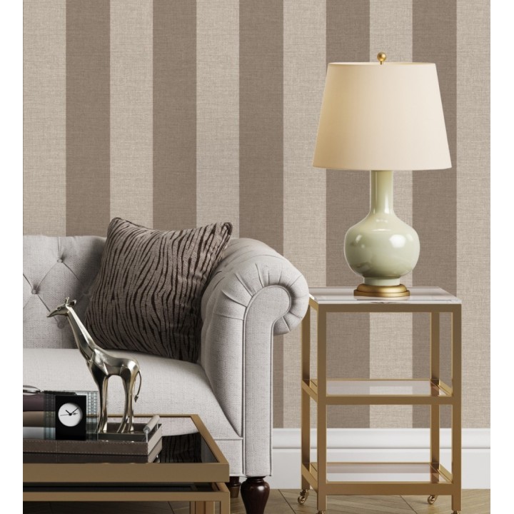 Papel pintado de rayas con textura lino estilo natural tonos marrones y beige - Harvest Stripe 683402
