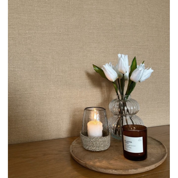 Papel pintado lino texturado estilo natural color beige tostado - Harvest Fabric 683403