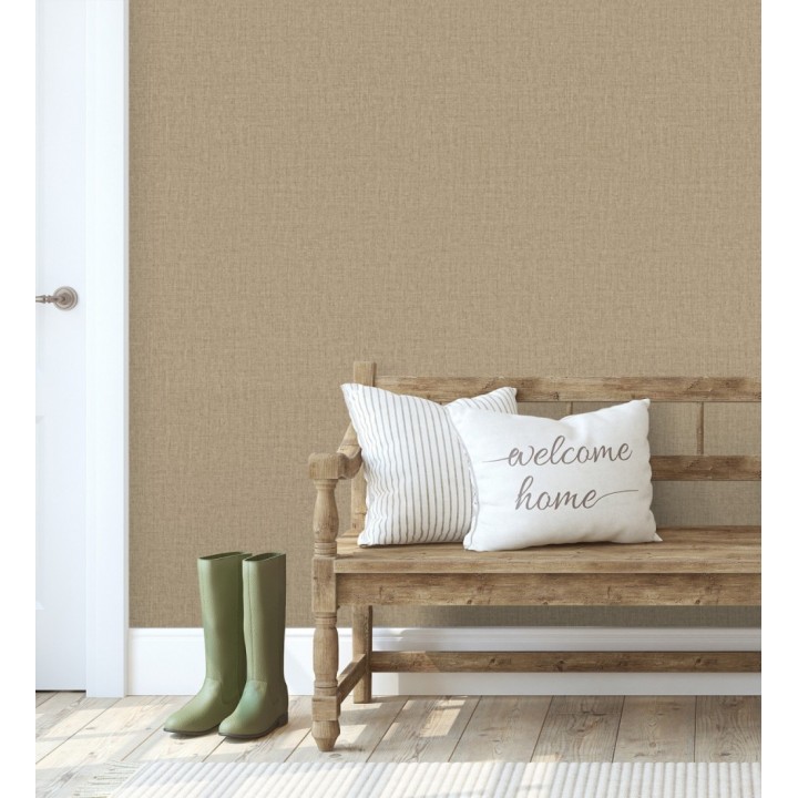Papel pintado lino texturado estilo natural color beige tostado - Harvest Fabric 683403