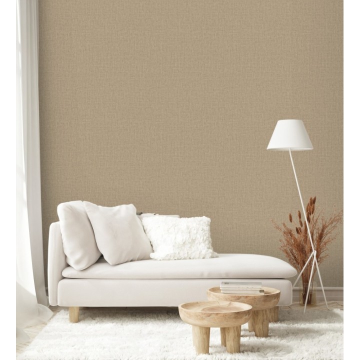 Papel pintado lino texturado estilo natural color beige tostado - Harvest Fabric 683403