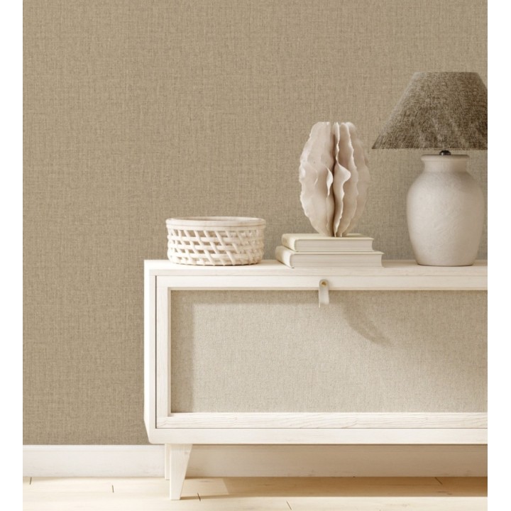 Papel pintado lino texturado estilo natural color beige tostado - Harvest Fabric 683403