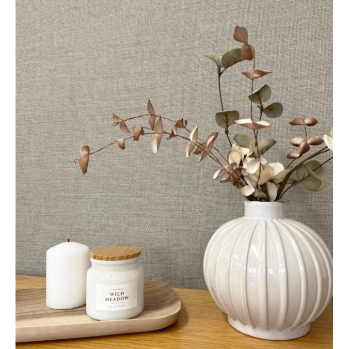 Papel pintado lino texturado estilo natural color gris claro - Harvest Fabric 683404