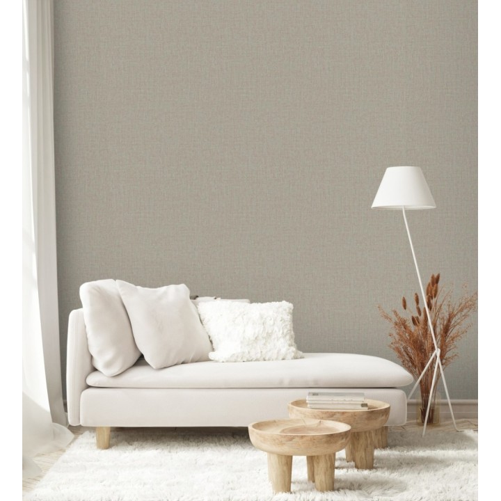 Papel pintado lino texturado estilo natural color gris claro - Harvest Fabric 683404