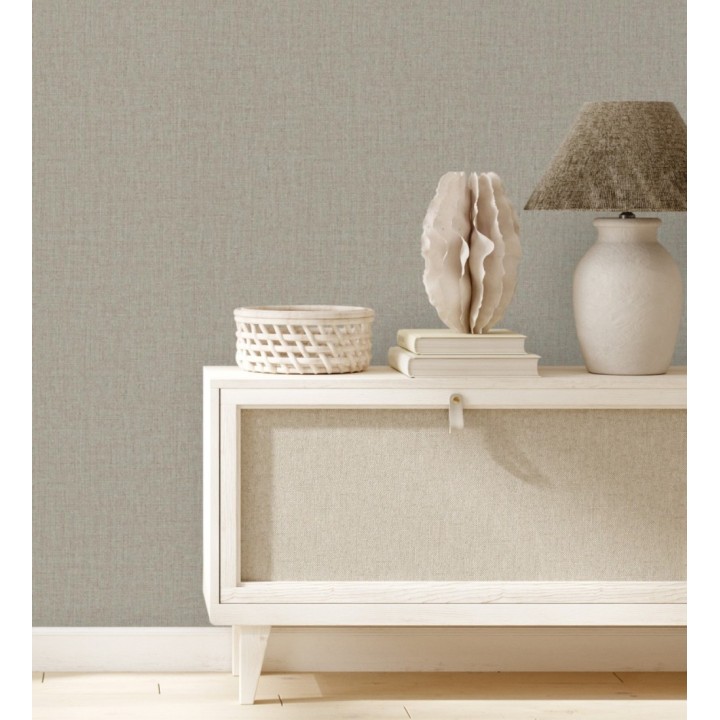 Papel pintado lino texturado estilo natural color gris claro - Harvest Fabric 683404
