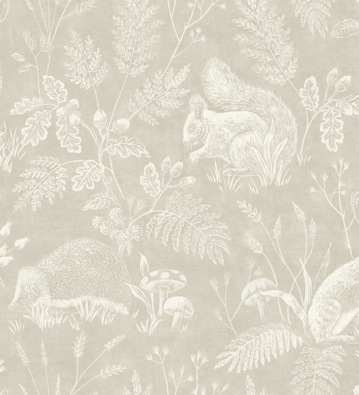Papel pintado de animales y naturaleza estilo botánico tono beige - Hazel Grove 683407