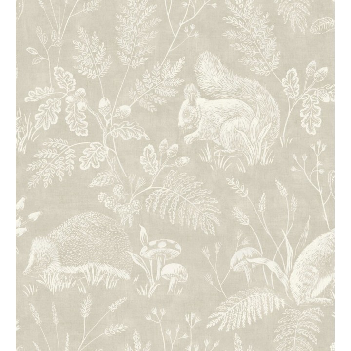 Papel pintado de animales y naturaleza estilo botánico tono beige - Hazel Grove 683407