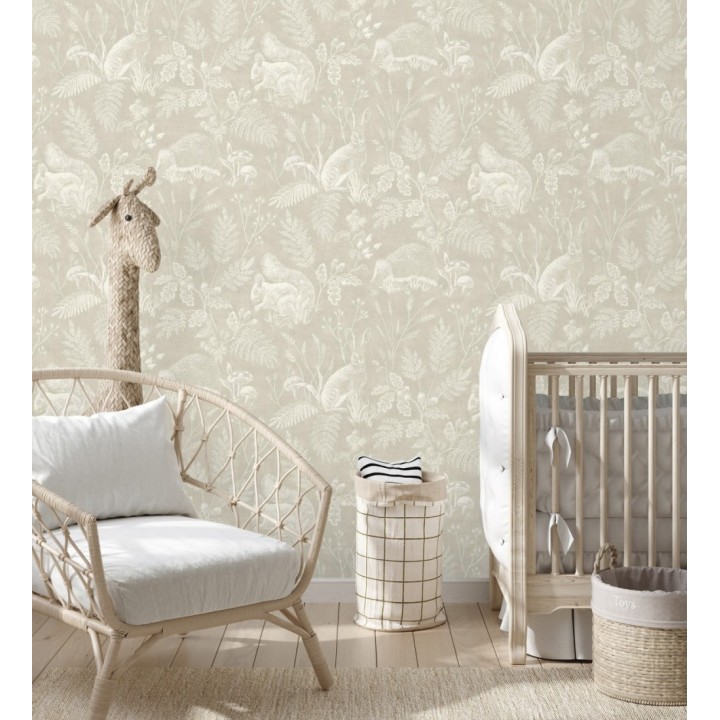 Papel pintado de animales y naturaleza estilo botánico tono beige - Hazel Grove 683407