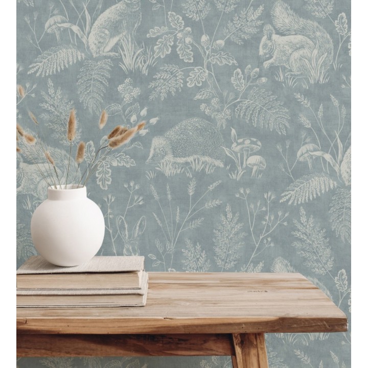 Papel pintado de animales y naturaleza estilo botánico tono azul - Hazel Grove 683409