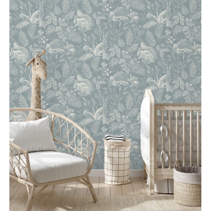 Papel pintado de animales y naturaleza estilo botánico tono azul - Hazel Grove 683409