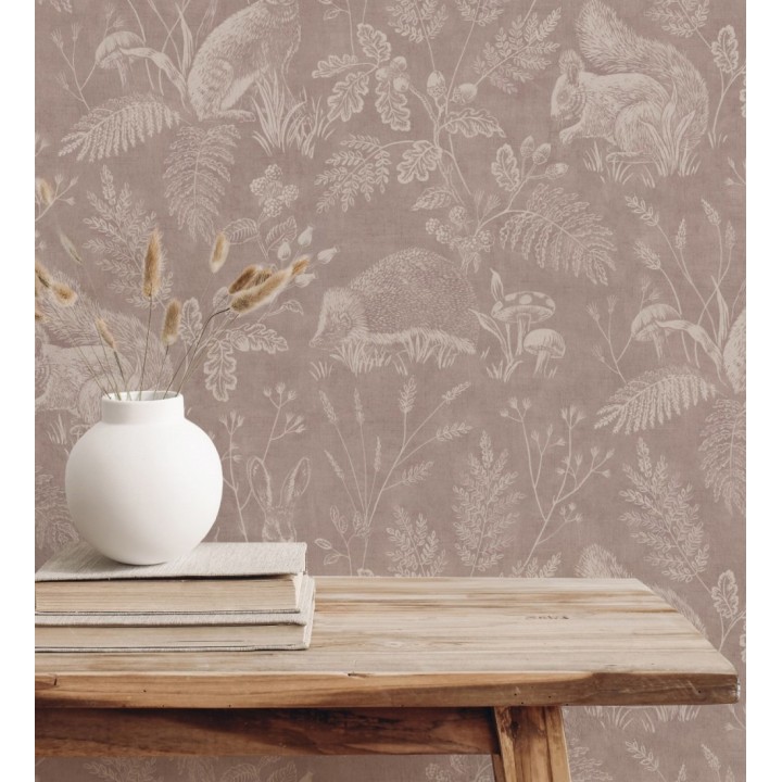 Papel pintado de animales y naturaleza estilo botánico tono malva - Hazel Grove 683410
