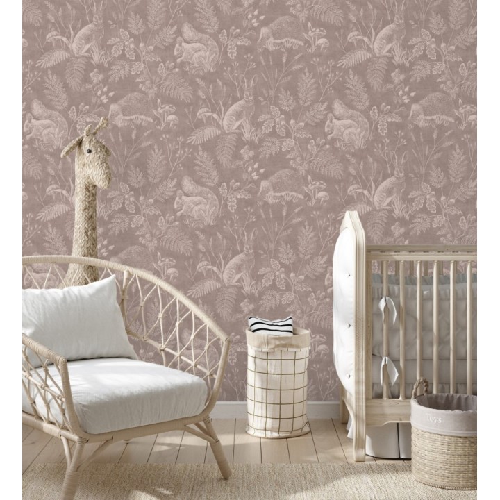 Papel pintado de animales y naturaleza estilo botánico tono malva - Hazel Grove 683410