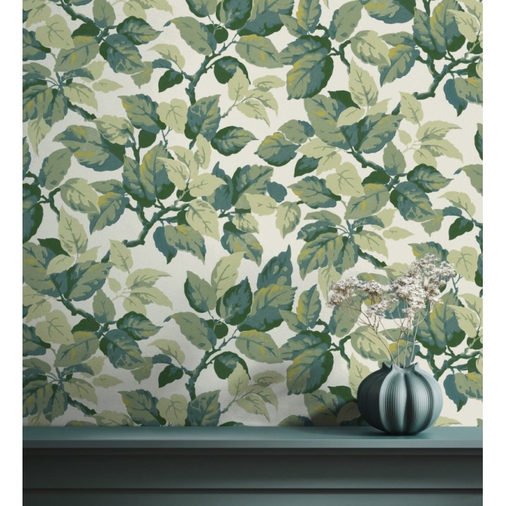 Papel pintado de hojas frondosas en estilo botánico tonos verdes - Savoy Leaves 683411